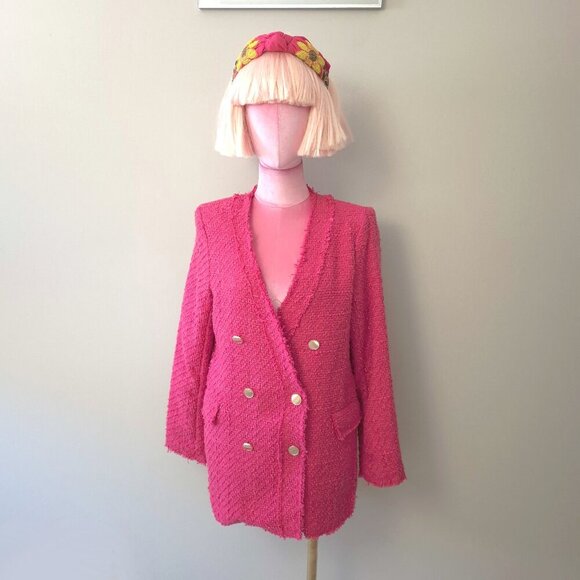 NWT Rachel Zoe fuchsia pink double breasted tweed like blazer, S - Picture 6 of 10